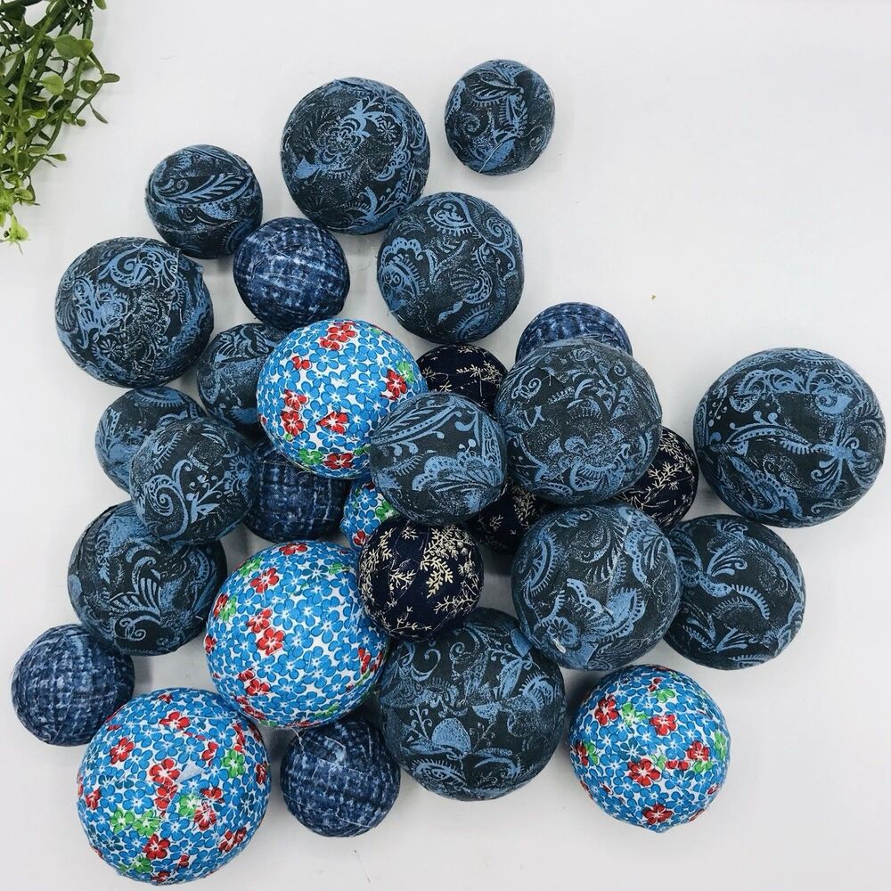 Large Lot of 29 Blue Styrofoam Fabric Covered Balls Handmade Balls Only